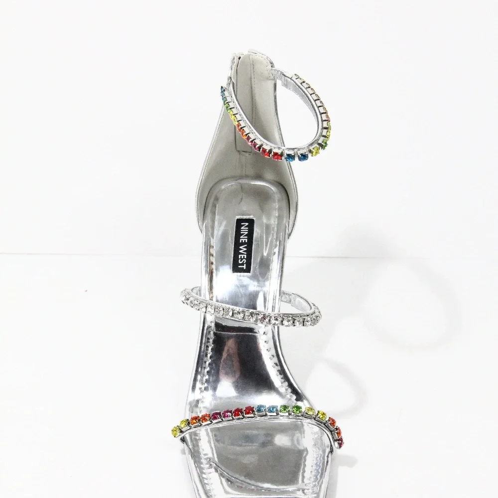 Nine West Heels New Women Square Toe Shoe Rainbow crystals sz 8